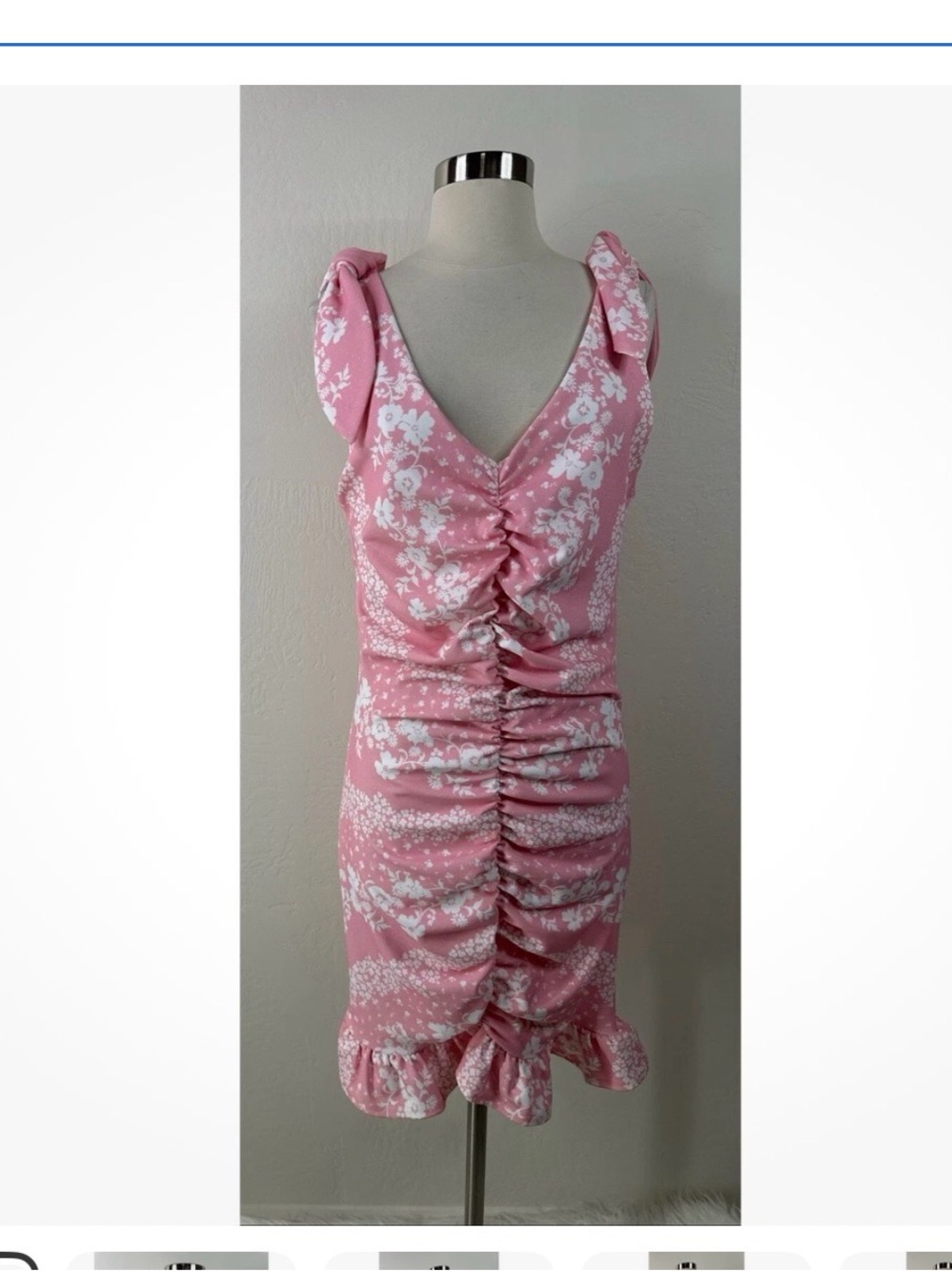 Asos Pink Floral Ruched stretch 
V-Neck Women's Dress